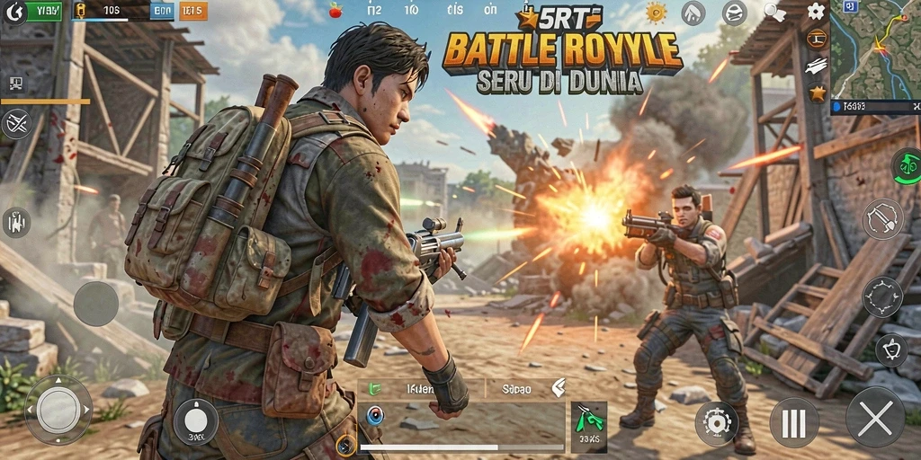 Gameplay seru dalam permainan Battle Royale 5RT.