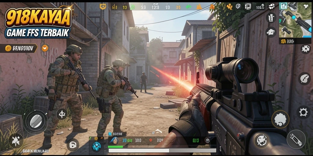 Screenshot gameplay 918KAYA menampilkan aksi seru dalam pertempuran FPS.