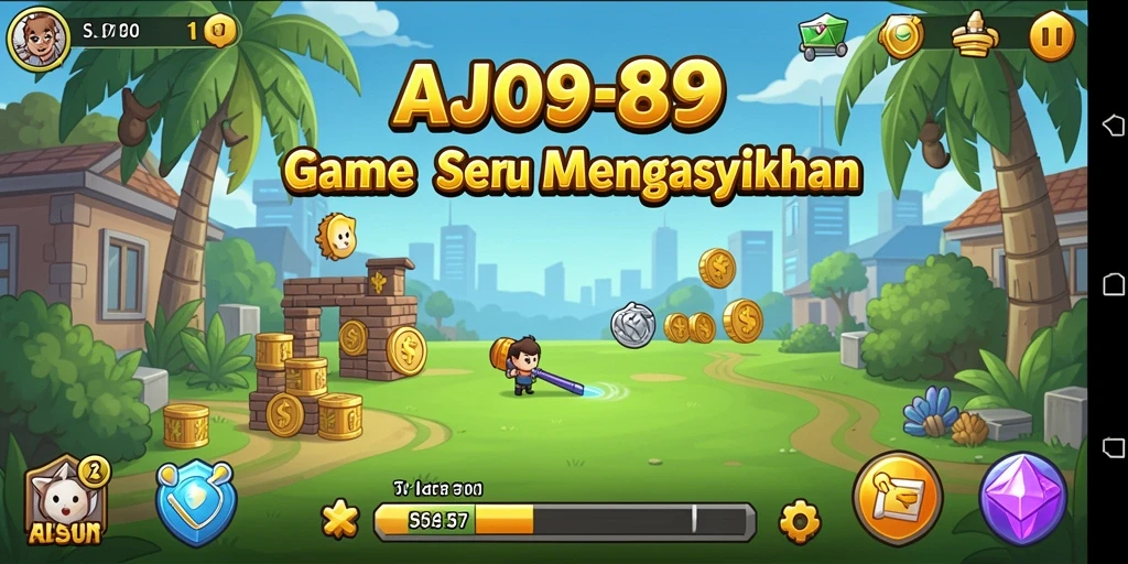 Tampilan gameplay AJO89 yang menampilkan karakter mengumpulkan sumber daya secara otomatis.