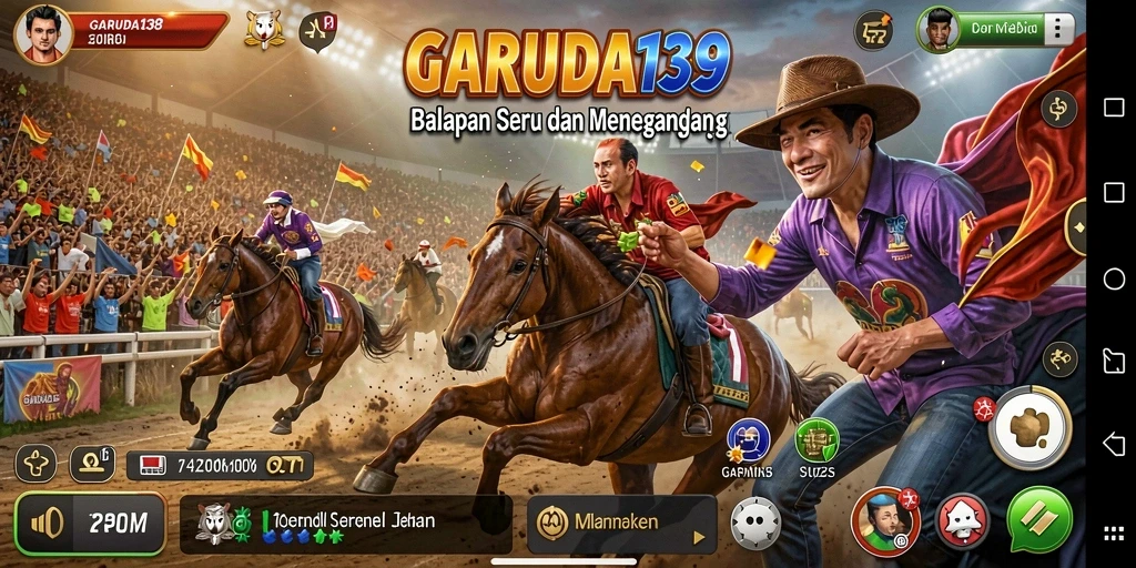 Tangkapan layar utama GARUDA138 menampilkan aksi balapan yang mendebarkan.