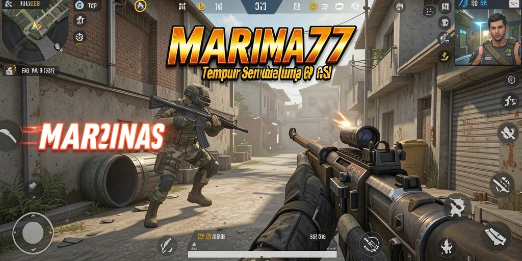 Screenshot gameplay MARIMA77 yang menampilkan aksi tembak-menembak intens.