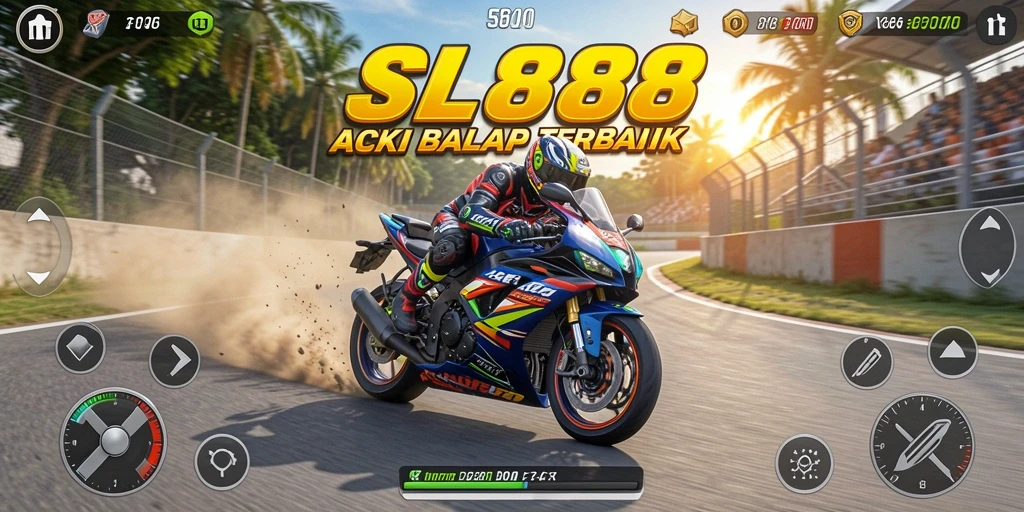 Gameplay seru SL888 dengan aksi balap motor yang mendebarkan.