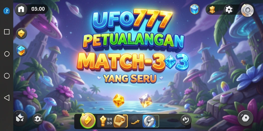 Tampilan seru gameplay Match-3 UFO777 dengan grafik warna-warni.